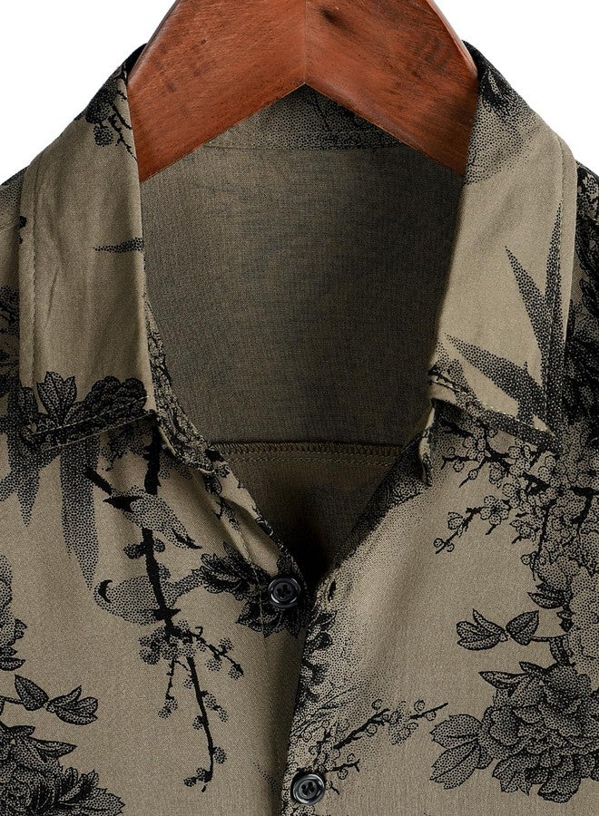JOTOOK Mens Hawaiian Shirt Short Sleeve Button Down Tropical Shirts Casual Floral Summer Beach Shirt Vacation Shirt Large Khaki Flower - Image 3
